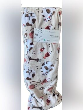 Happy Tails Adorable Throw Blanket for Pets & People w/Cats, Cat Toys, Fish NWT